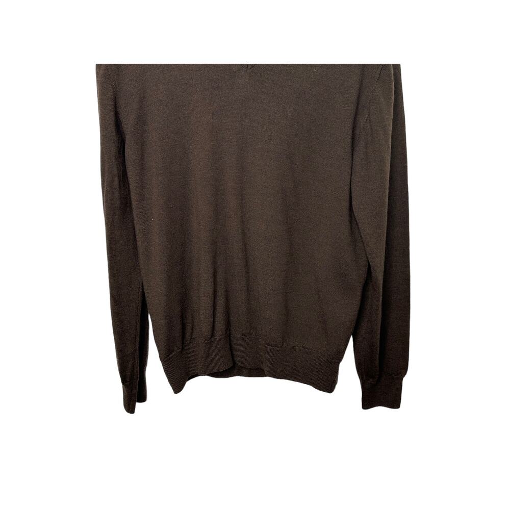 Grant Thomas 100% Extra Fine Italian Merino Wool Brown V Neck Sweater Medium - Picture 4 of 5